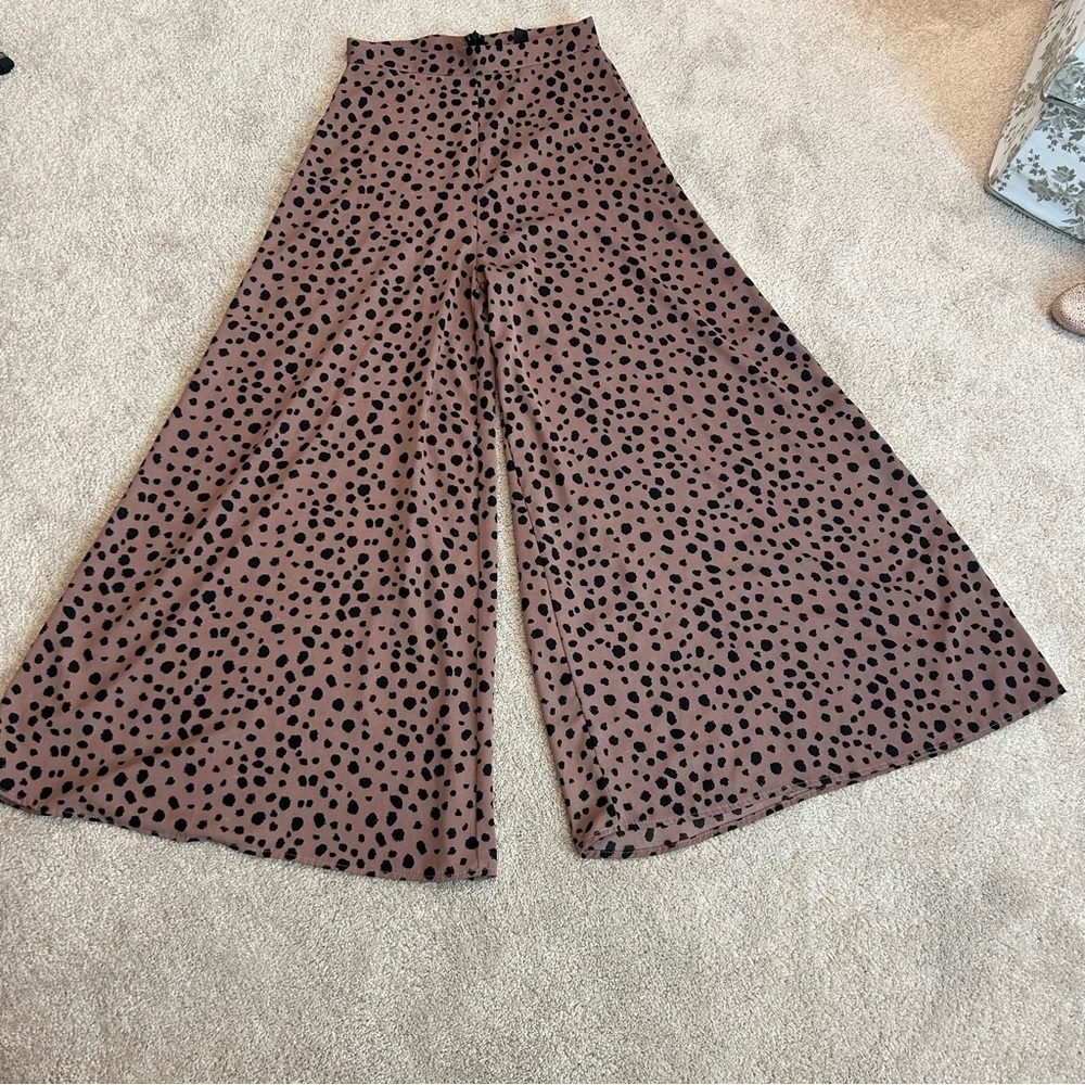 brown black Animal leopard Print High-Rise wide leg Culottes Sz M - Picture 3 of 13